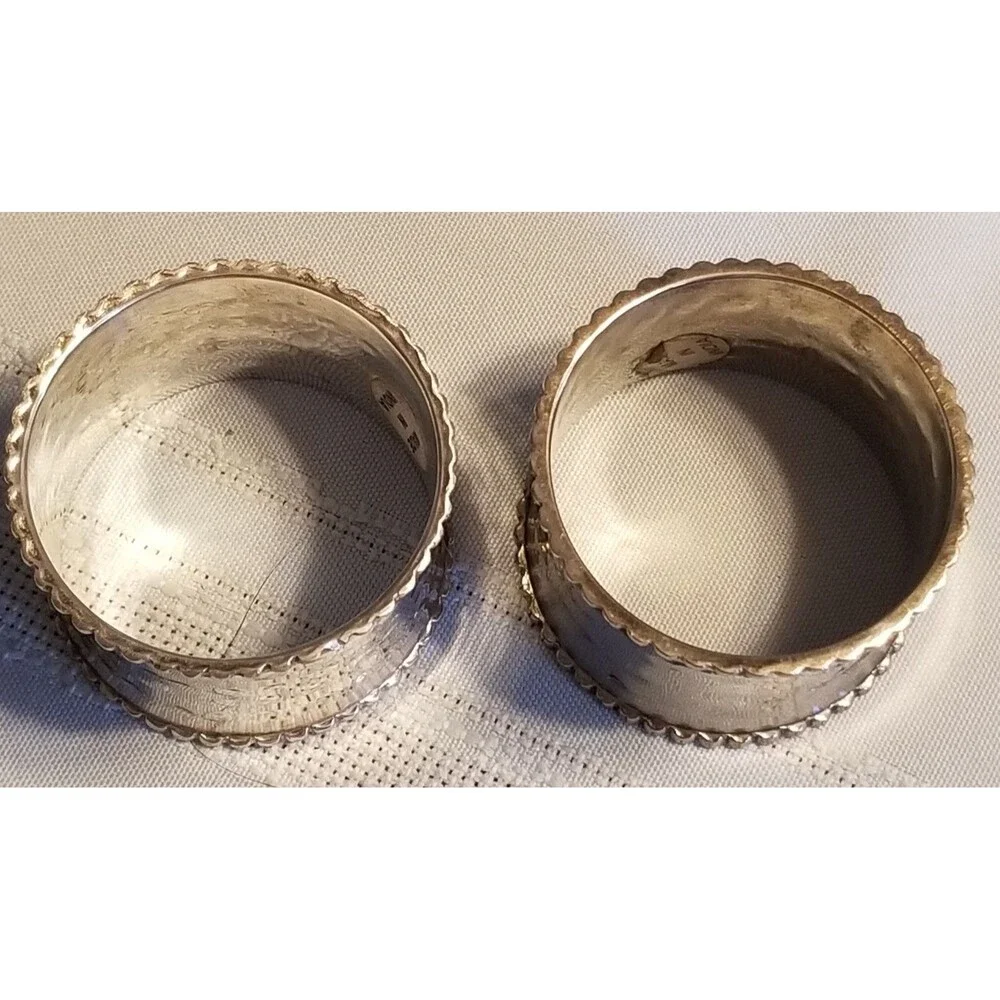 Silver‑Plated Beaded Napkin Rings Pair – Vintage India Tableware